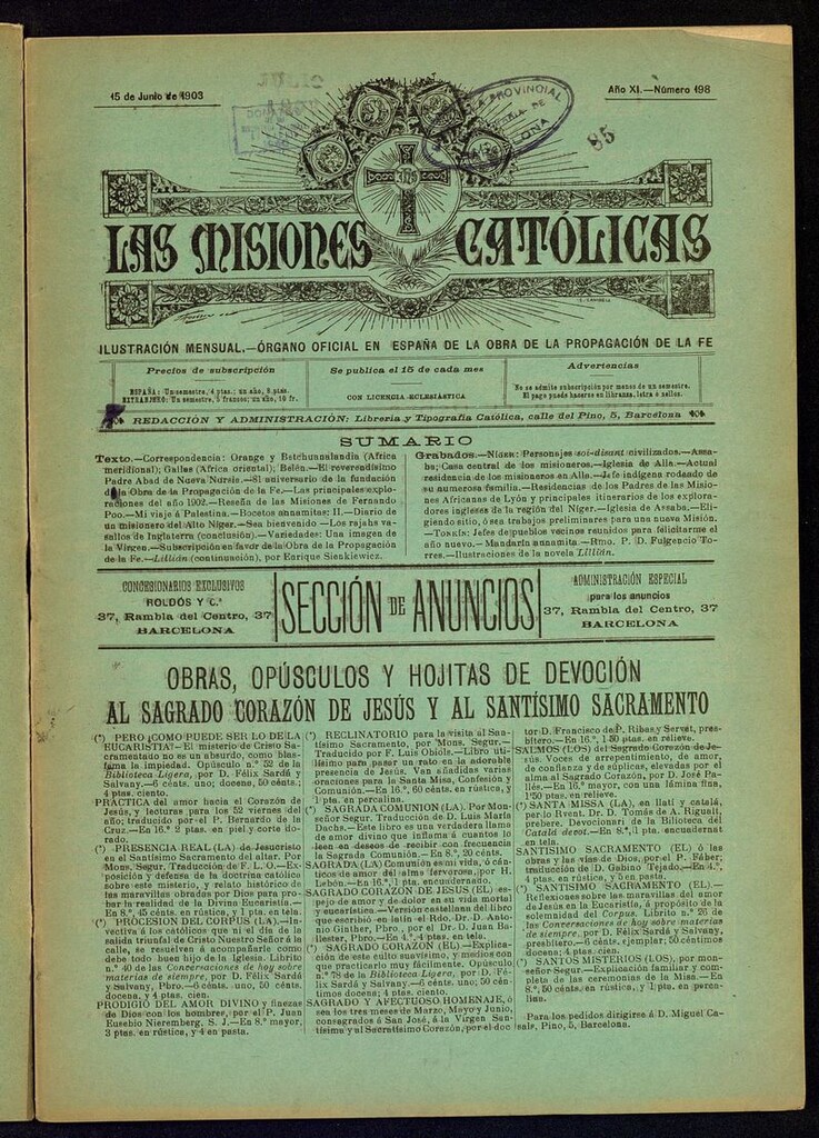 Miniatura de Las Misiones Católicas del 15 de junio de 1903